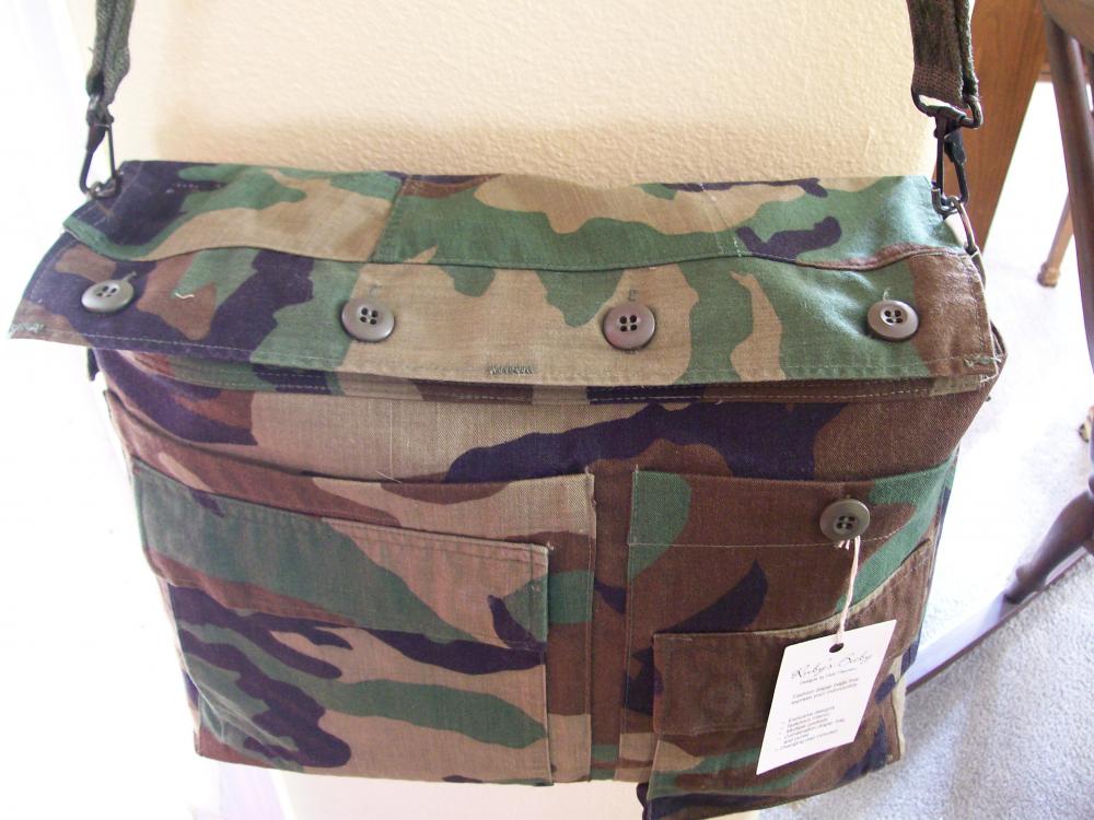 Recycled Army Shirt Daddy Diaper Bag- Woodland